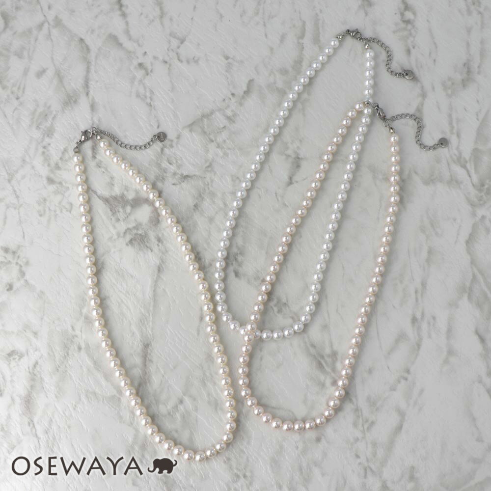 【楽天スーパーSALE 半額】ネックレス 1連 カラー ガラスパール 6mm玉 小粒 ステンレス ショートネックレス | OSEWAYA アクセサリー レディー...