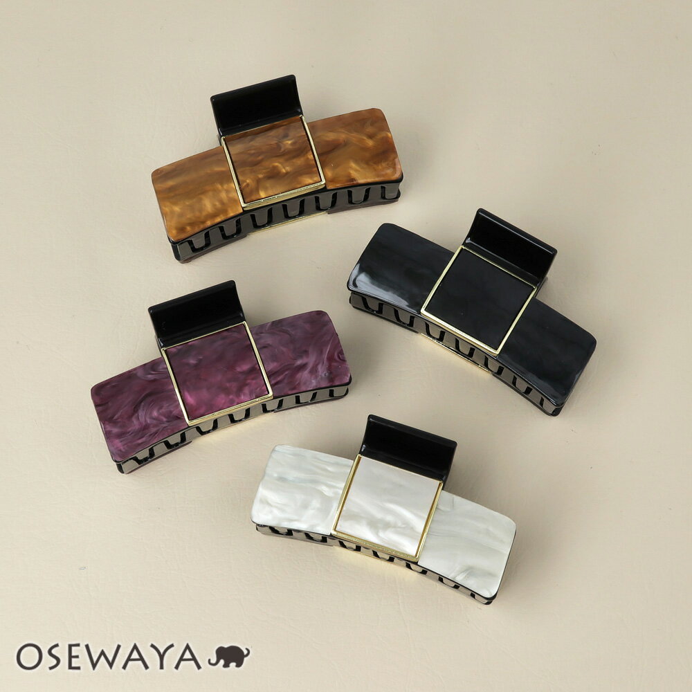 ヘアクリップ メタルフレーム マーブル カラー トリプル スクエア バンスクリップ | OSEWAYA ヘアアク..