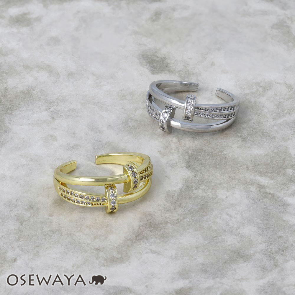 12/4限定2時間30％OFF リング ステンレス キュービックジルコニア ライン 2連風 フリーサイズ 指輪 | OSEWAYA アクセサリー レディース 女性 大人 プレゼント ギフト 結婚式 誕生日 おしゃれ オシャレ かわいい 可愛い