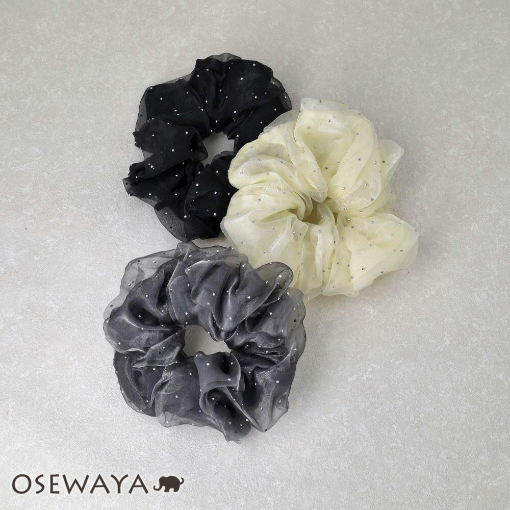 シュシュ シアー ドット ビッグ ボリューム | OSEWAYA ヘアアクセサリー ヘアアクセ レディース 女性 大人 プレゼント ギフト 結婚式 カジュアル ...
