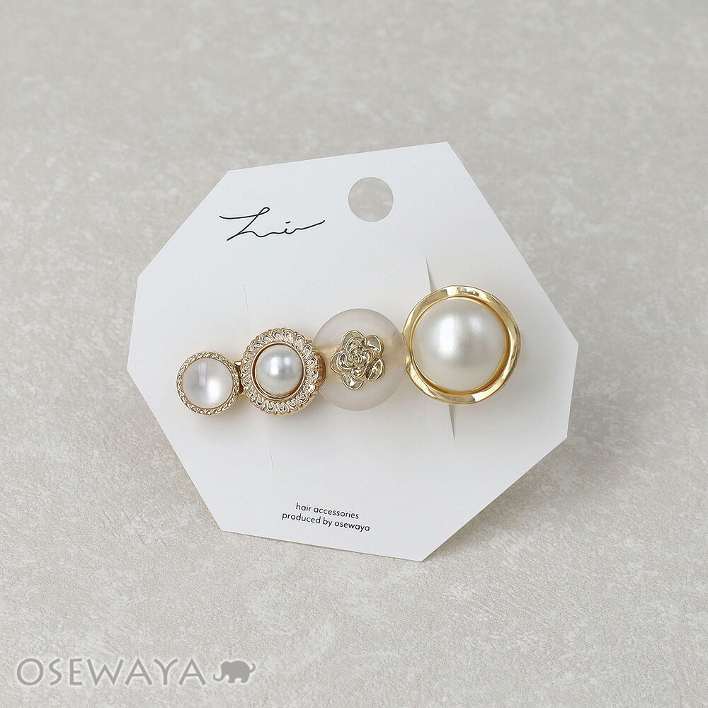 【5/9 限定2時間50％OFF】ヘアクリップ パール メタル ウェーブ ボタン フラワー | OSEWAYA ヘアアクセサリー ヘアアクセ レディース 女性 大人 プレゼント ギフト 結婚式 カジュアル おしゃれ オシャレ かわいい 可愛い
