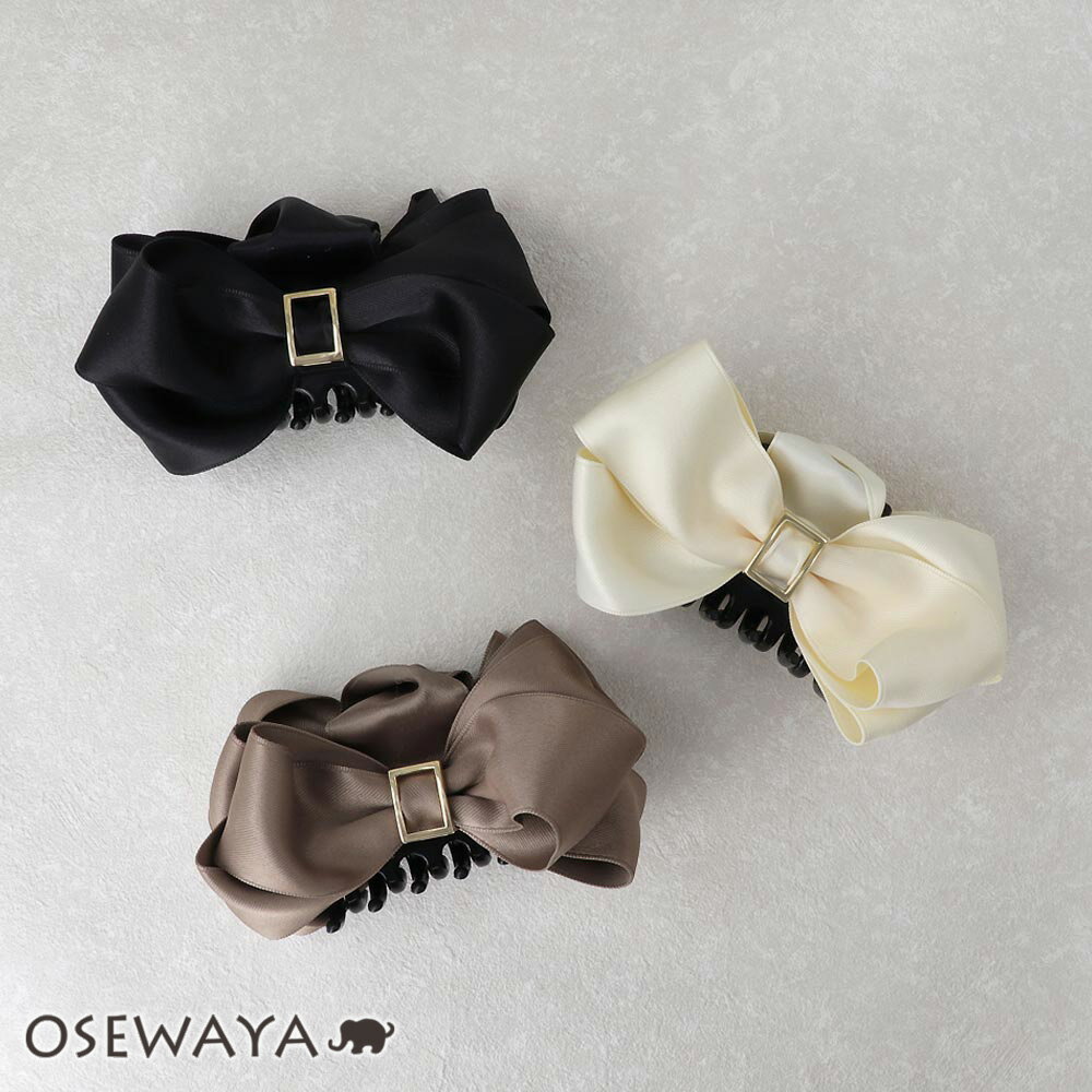ヘアクリップ レイヤード リボン メタル レクタングル バックル ベーシックカラー バンスクリップ | OSEWAYA ヘアアクセサリー ヘアアクセ レディース...