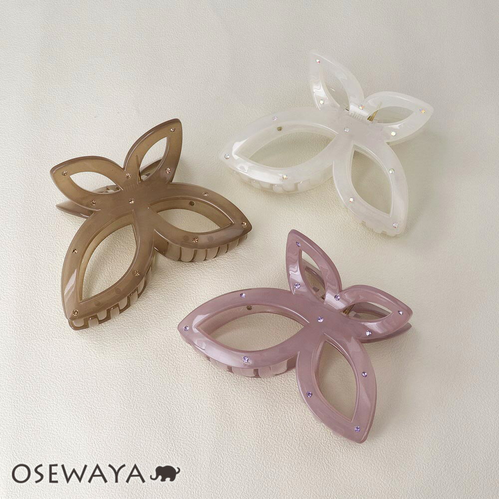 ヘアクリップ 透かし 花 フラワー カラー ストーン ドット ビッグ バンスクリップ | OSEWAYA ヘアアクセサリー ヘアアクセ レディース 女性 大人 ...