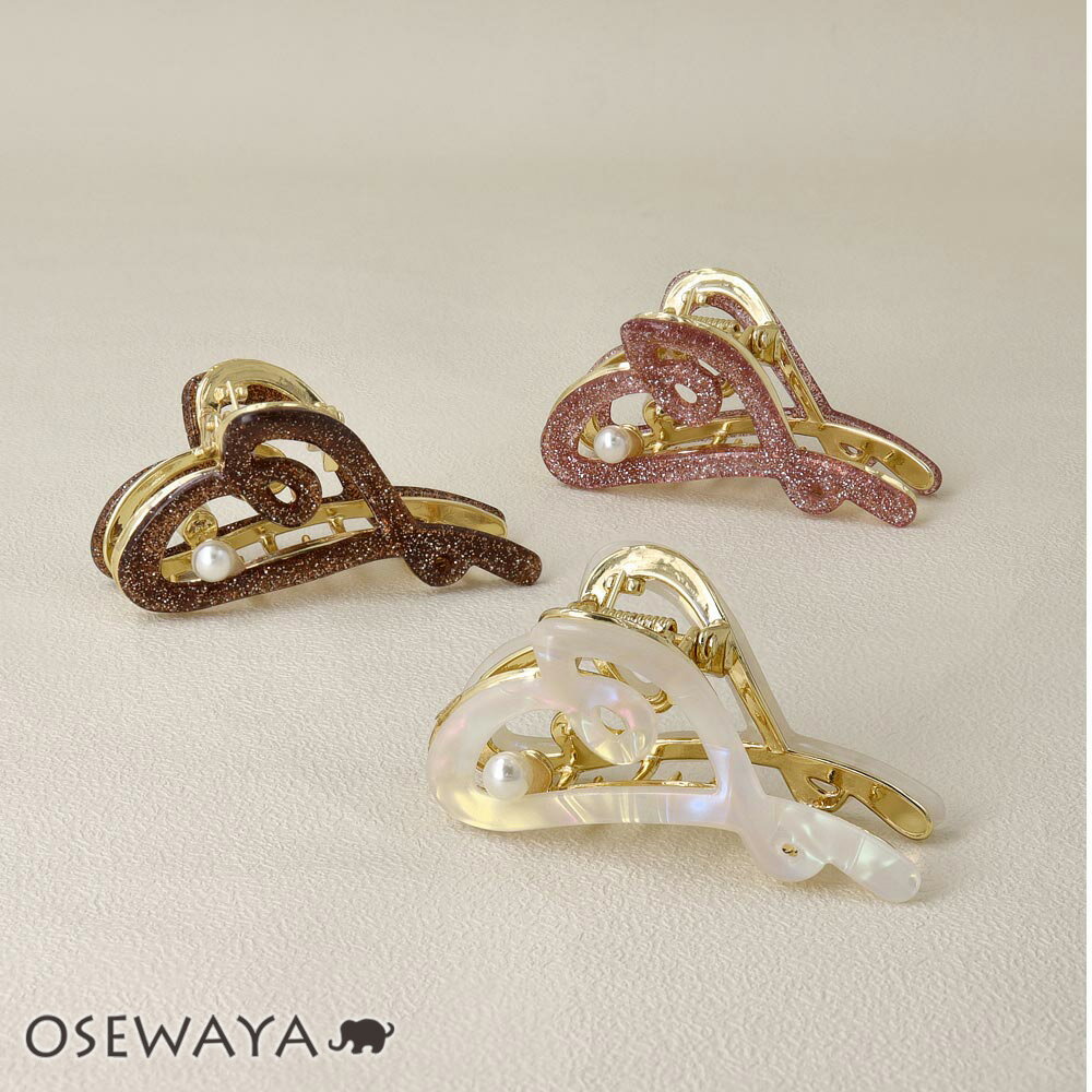 【楽天スーパーSALE 半額】ヘアクリップ ニッケルフリー メタル ハート ライン 一筆書き マーブル カラー ラメ パール バンスクリップ | OSEWAYA...