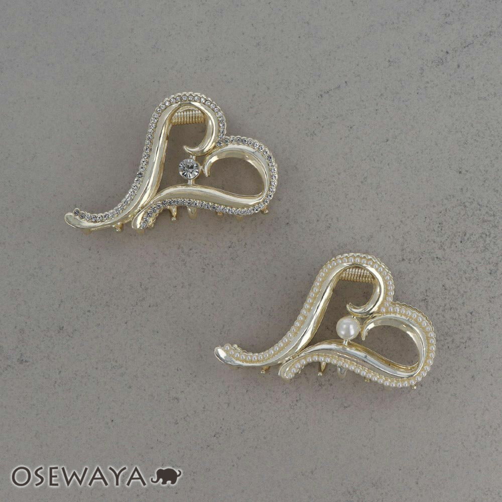 ヘアクリップ ニッケルフリー メタル ハート ライン ミニ ストーン パール バンスクリップ | OSEWAYA ヘアアクセサリー ヘアアクセ レディース 女性...