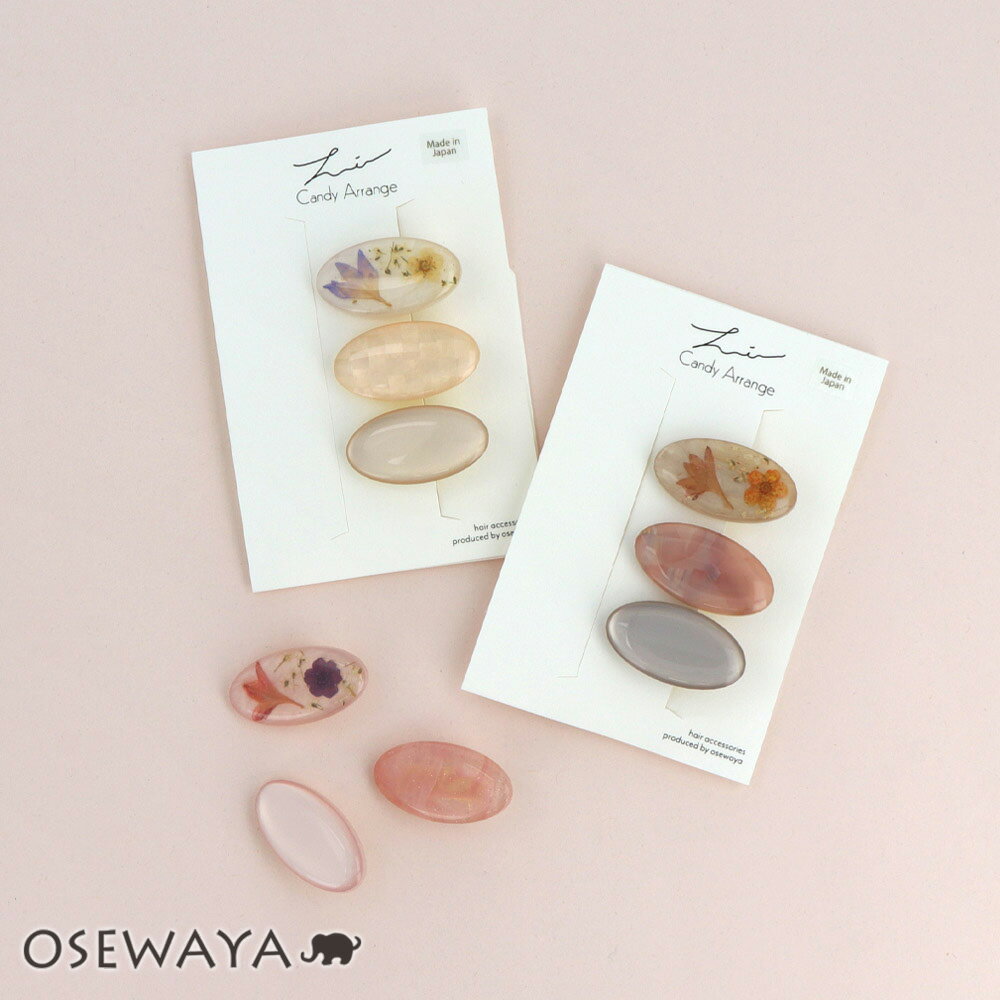 【楽天スーパーSALE 半額】ヘアクリップ Candy Arrange オーバル ドライフラワー 封入 マーブル カラー 3個セット ミニ クリップ | OSE...