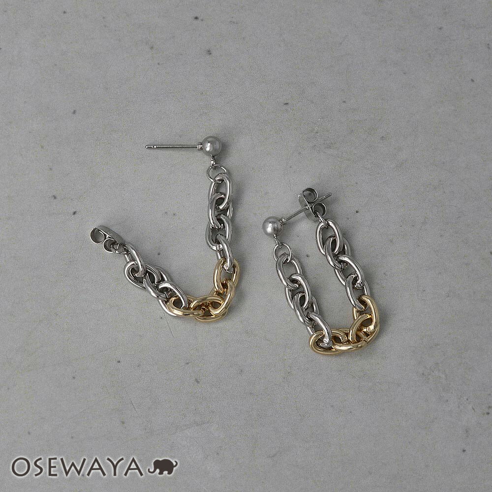 ピアス Combination Metal ニッケルフリー メタル アズキチェーン ループ ステンレスポスト バックキャッチ フープピアス | OSEWAYA アクセサリー レディース 女性 大人 プレゼント ギフト