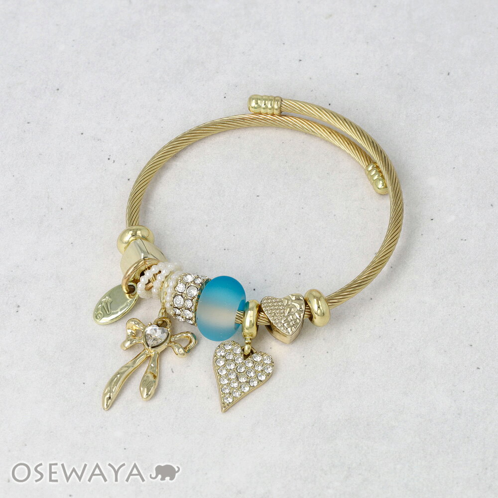 Rakuten - ブレスレット ステンレス メタル リボン ハート パール パヴェ ストーン チャーム ワイヤーブレスレット | OSEWAYA アクセサリー レディース 女性 大人 プレゼント ギフト 結婚式 誕生日 おしゃれ オシャレ