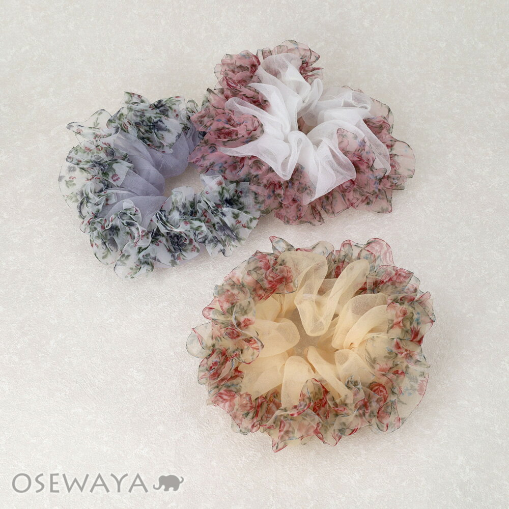 Rakuten - シュシュ シアー フリル フラワー 柄 カラー | OSEWAYA ヘアアクセサリー ヘアアクセ レディース 女性 大人 プレゼント ギフト 結婚式 カジュアル おしゃれ オシャレ かわいい 可愛い