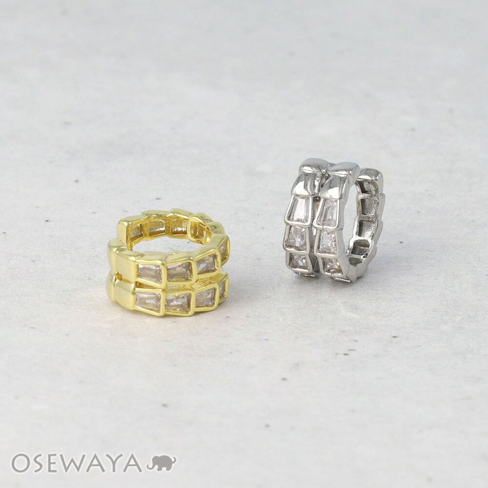 イヤーカフ ニッケルフリー メタル 2連風 レクタングル キュービックジルコニア イヤリング 【片耳用】 | OSEWAYA アクセサリー レディース 女性 大人 プレゼント ギフト 結婚式 誕生日 おしゃれ オシャレ かわいい 可愛い