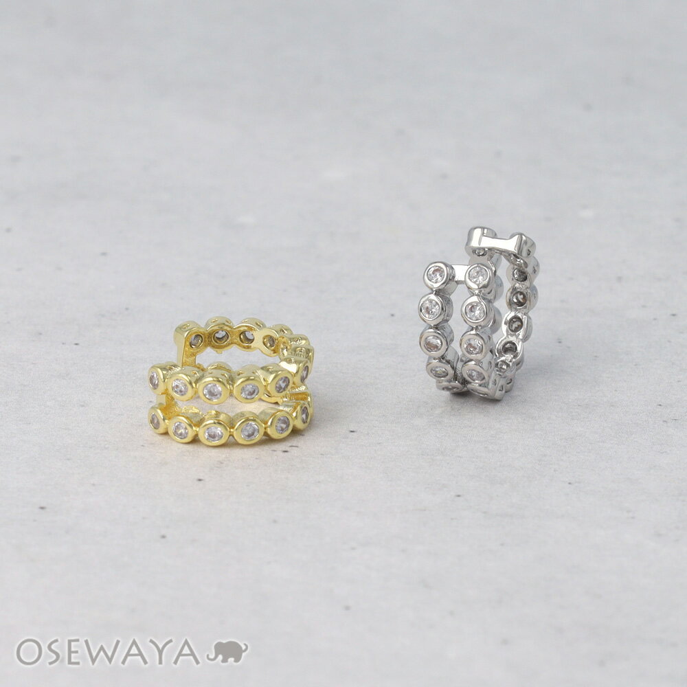 乐天商城 - イヤーカフ ニッケルフリー メタル 2連風 キュービックジルコニア イヤリング 【片耳用】 | OSEWAYA アクセサリー レディース 女性 大人 プレゼント ギフト 結婚式 誕生日 おしゃれ オシャレ かわいい 可愛い
