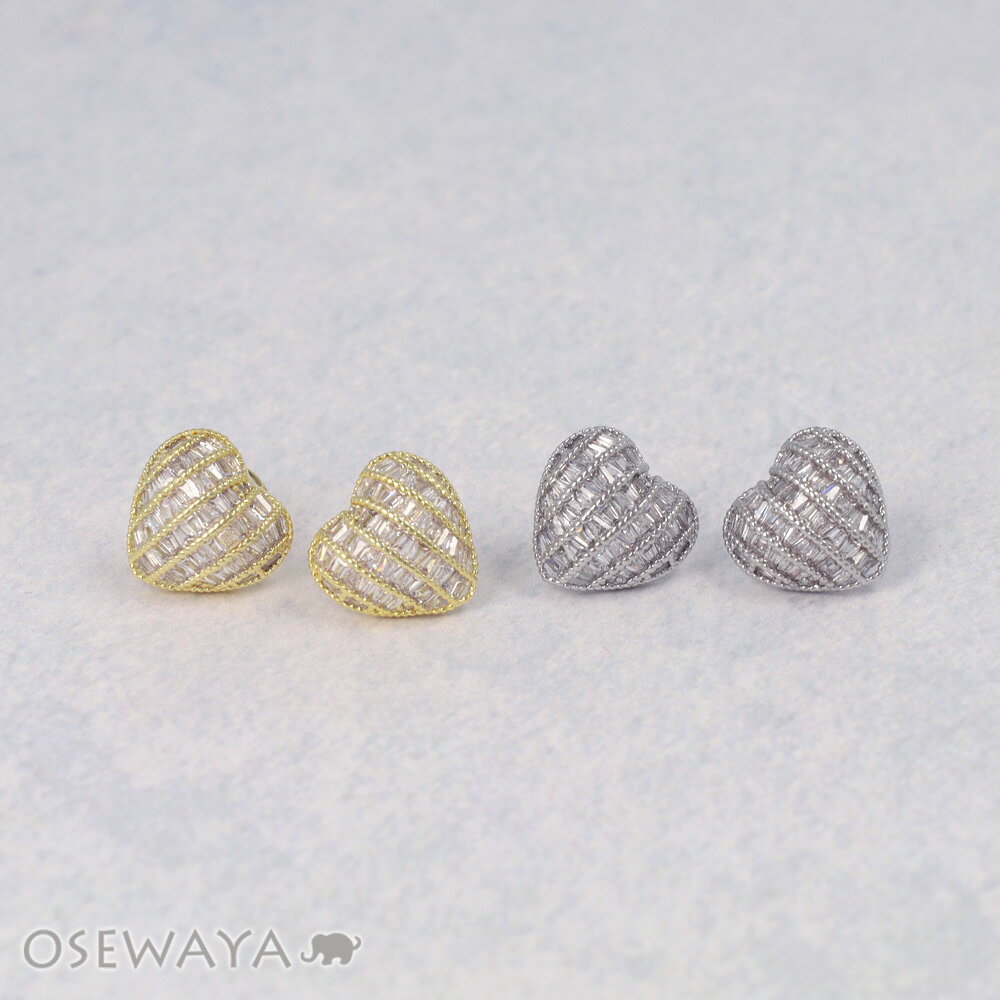 Rakuten - ピアス ニッケルフリー メタル ハート キュービックジルコニア スタッドピアス | OSEWAYA アクセサリー レディース 女性 大人 プレゼント ギフト 結婚式 誕生日 おしゃれ オシャレ かわいい 可愛い