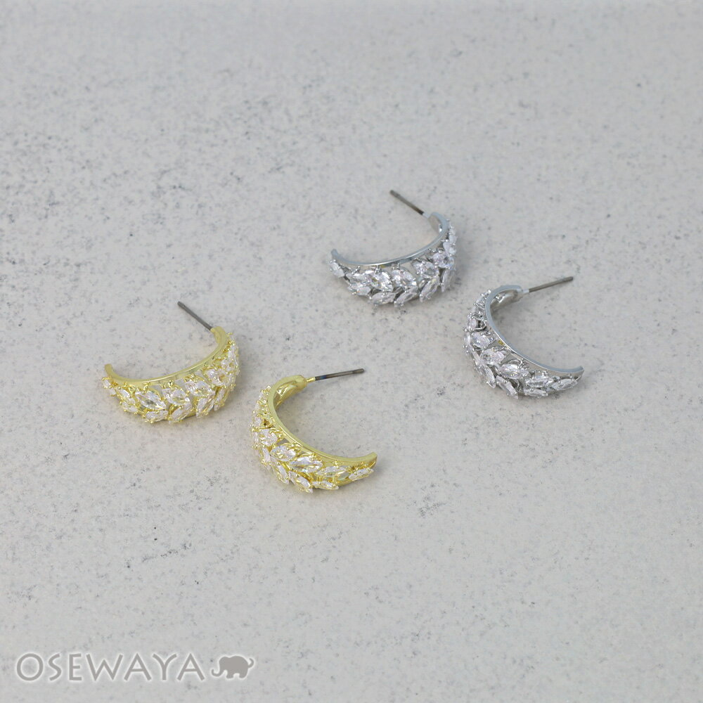 乐天商城 - ピアス ニッケルフリー キュービックジルコニア メタル C型 チタンポスト スタッドピアス | OSEWAYA アクセサリー レディース 女性 大人 プレゼント ギフト 結婚式 誕生日 おしゃれ オシャレ かわいい 可愛い