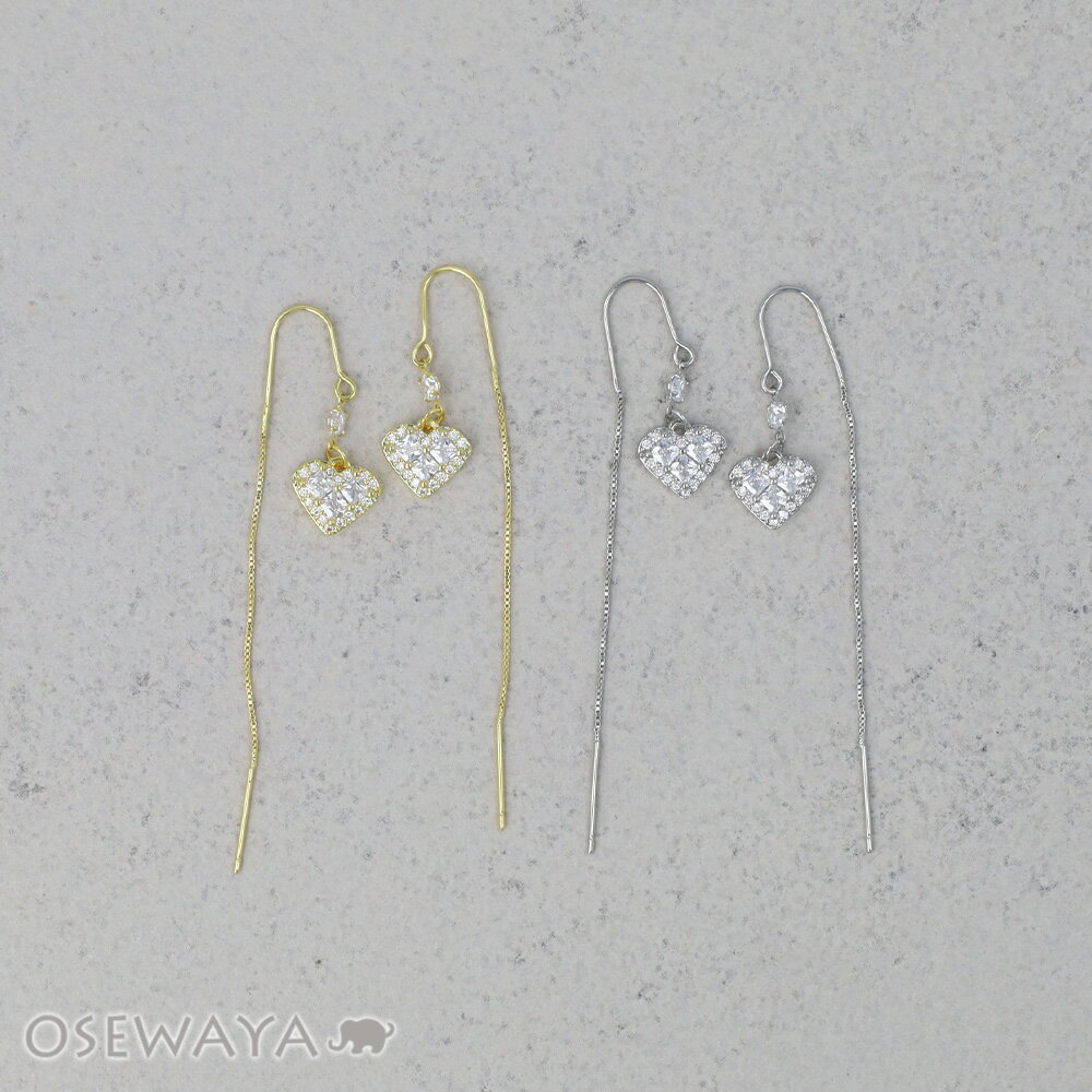 乐天商城 - ピアス REFLET ニッケルフリー キュービックジルコニア ハート メタル ロング チェーン U字 アメリカンピアス | OSEWAYA アクセサリー レディース 女性 大人 プレゼント ギフト 結婚式 誕生日 おしゃれ オシャレ