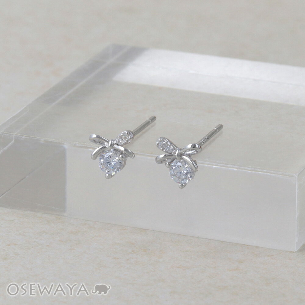 Rakuten - ピアス ニッケルフリー シルバー925 キュービックジルコニア ミニ リボン スタッドピアス | OSEWAYA アクセサリー レディース 女性 大人 プレゼント ギフト 結婚式 誕生日 おしゃれ オシャレ かわいい 可愛い