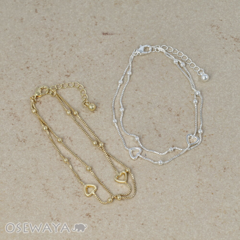 乐天商城 - ブレスレット ニッケルフリー メタル ハート 2連 チェーンブレスレット | OSEWAYA アクセサリー レディース 女性 大人 プレゼント ギフト 結婚式 誕生日 おしゃれ オシャレ かわいい 可愛い