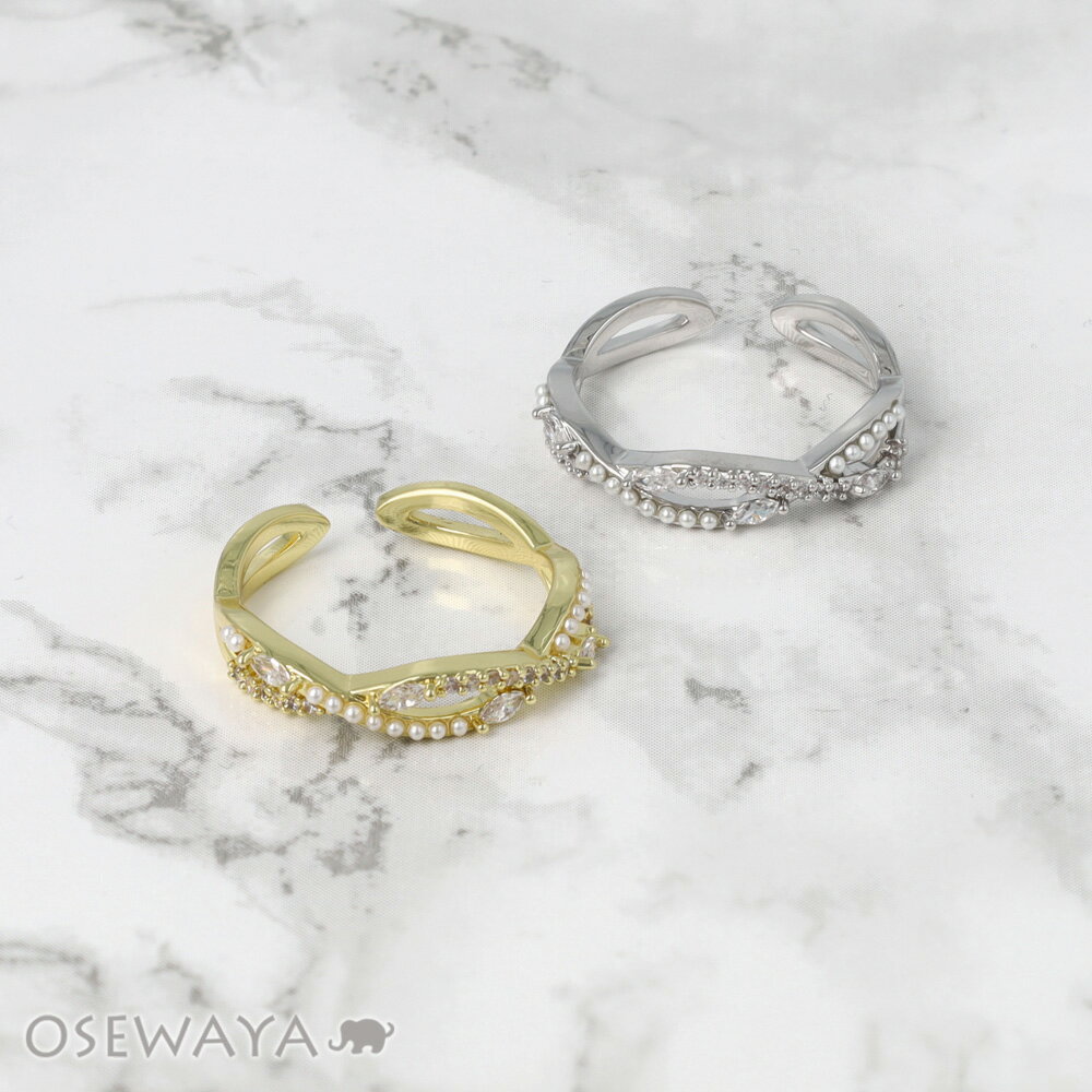 乐天商城 - リング ニッケルフリー メタル キュービックジルコニア パール クロス フリーサイズ 指輪 | OSEWAYA アクセサリー レディース 女性 大人 プレゼント ギフト 結婚式 誕生日 おしゃれ オシャレ かわいい 可愛い