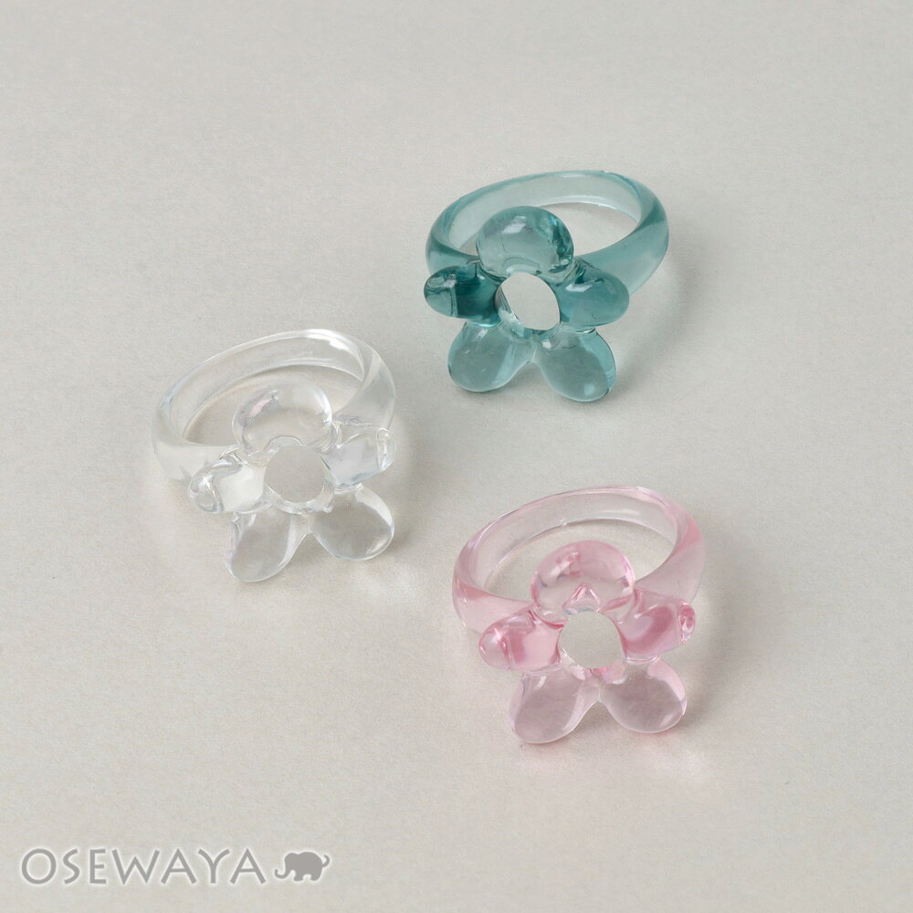乐天商城 - リング クリア カラー フラワー 13号 指輪 | OSEWAYA アクセサリー レディース 女性 大人 プレゼント ギフト 結婚式 誕生日 おしゃれ オシャレ かわいい 可愛い