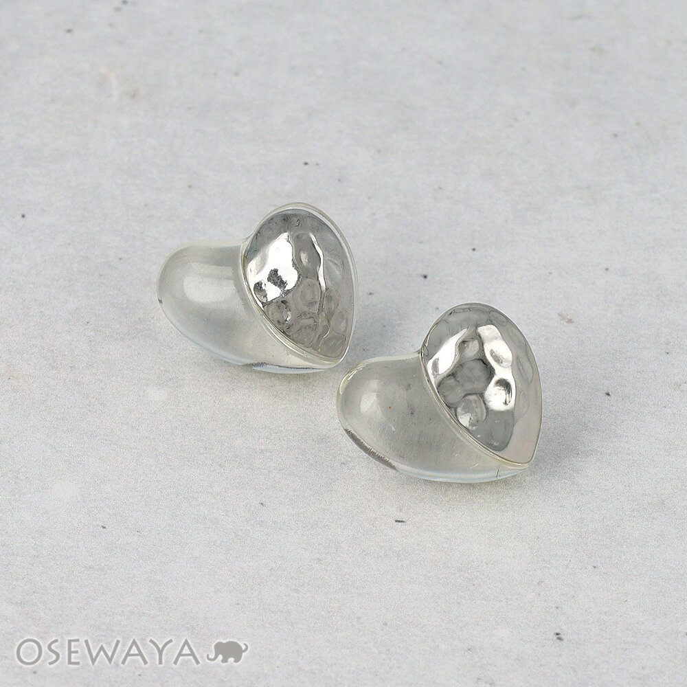 ピアス ハート クリア カラー ハーフ メタル チタンポスト スタッドピアス | OSEWAYA アクセサリー レディース 女性 大人 プレゼント ギフト 結婚式 誕生日 おしゃれ オシャレ かわいい 可愛い