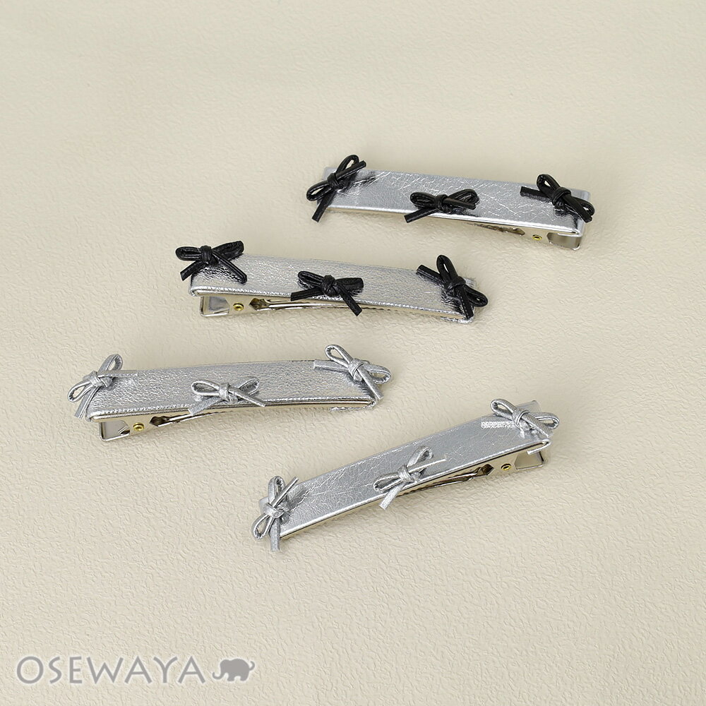 【5/9 限定2時間50％OFF】ヘアクリップ yura メタル トリプル リボン フェイクレザー 2個セット サイドクリップ | OSEWAYA ヘアアクセサリー ヘアアクセ レディース 女性 大人 プレゼント オシャレ 可愛い