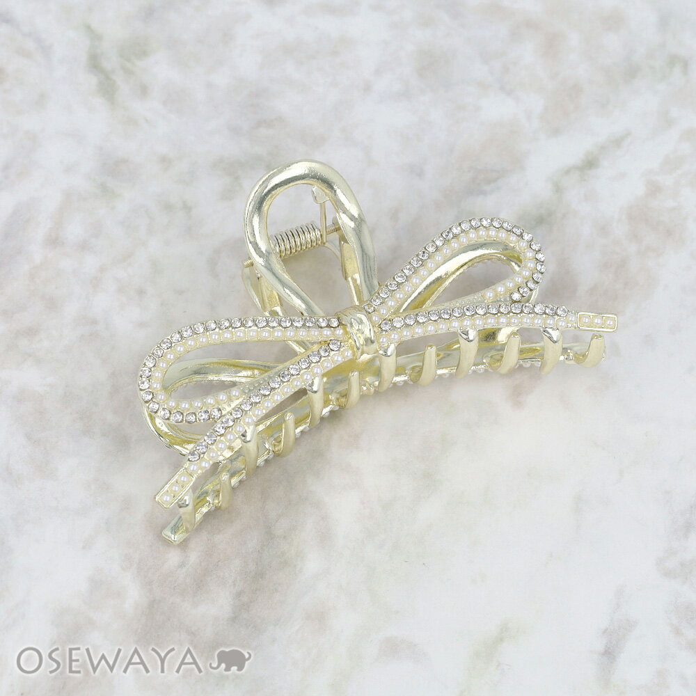 【5/9 限定2時間50％OFF】ヘアクリップ メタル リボン ミニ パール ストーン バンスクリップ | OSEWAYA ヘアアクセサリー ヘアアクセ レディース 女性 大人 プレゼント ギフト 結婚式 カジュアル おしゃれ オシャレ