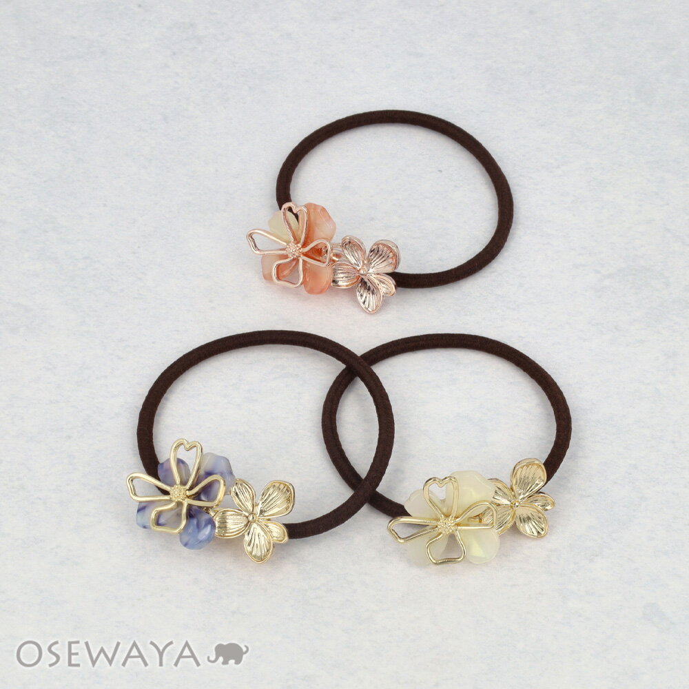 Rakuten - 【スーパーセールMax50％OFF】ヘアゴム メタル 透かし ダブル フラワー マーブル カラー ヘアポニー | OSEWAYA ヘアアクセサリー ヘアアクセ レディース 女性 大人っぽい プレゼント ギフト 結婚式 カジュアル おしゃれ