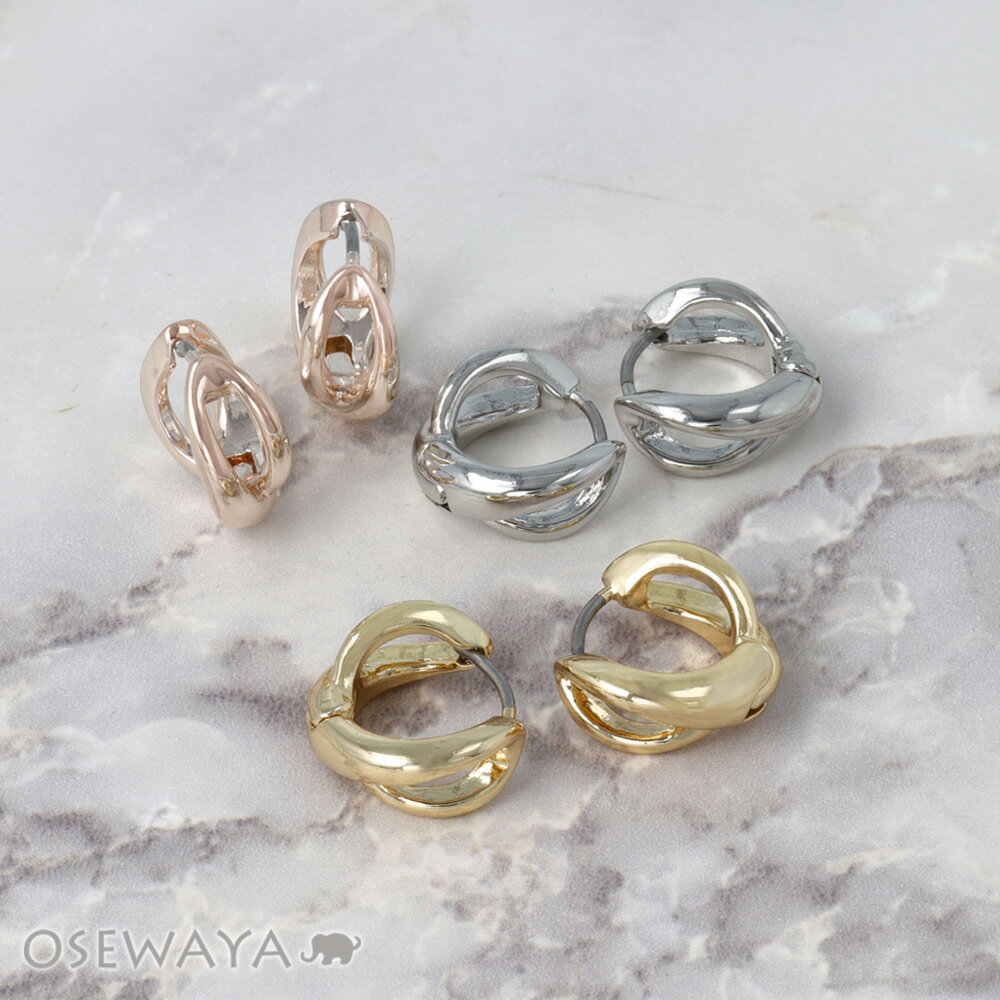 Lime - ピアス メタル ダブル ライン ワンタッチ キャッチレス サージカルステンレスポスト フープピアス | OSEWAYA アクセサリー レディース 女性 大人 プレゼント ギフト 結婚式 誕生日 おしゃれ オシャレ かわいい 可愛い