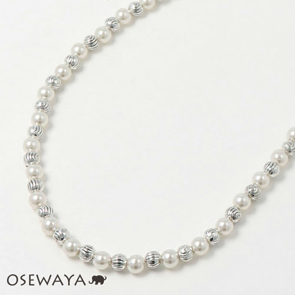 【楽天スーパーSALE 半額】ネックレス ニッケルフリー メタルキャストビーズ シルバー パール ショートネックレス | OSEWAYA アクセサリー レディー...