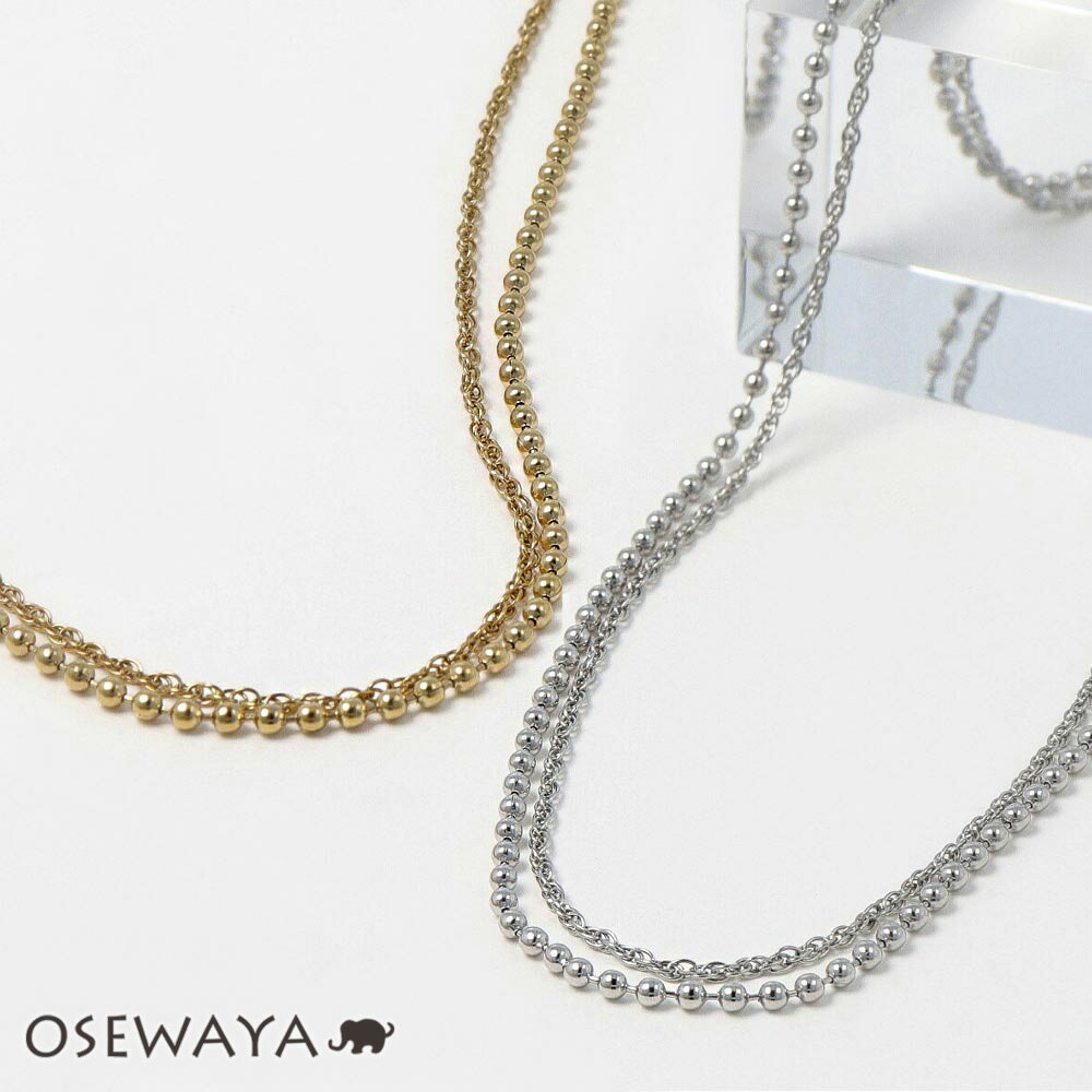 【楽天スーパーSALE 半額】ネックレス ステンレス スクリューxボール チェーン 2連 プチネックレス | OSEWAYA アクセサリー レディース 女性 大...