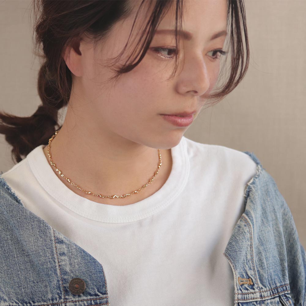 ネックレス ニッケルフリー メタル ウエーブ チェーン ショートネックレス | OSEWA...