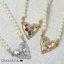 ネックレス ニッケルフリー メタル パール クリア カラーストーン ハート ショートネックレス | OSEWAYA アクセサリー 金属アレルギー レディース 女性 大人 プレゼント 誕生日