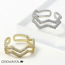 リング ニッケルフリー キュービックジルコニア メタル ギザギザ ライン 2連風 フリーサイズ 指輪 | OSEWAYA アクセサリー レディース 女性 大人 プレゼント ギフト 結婚式 誕生日