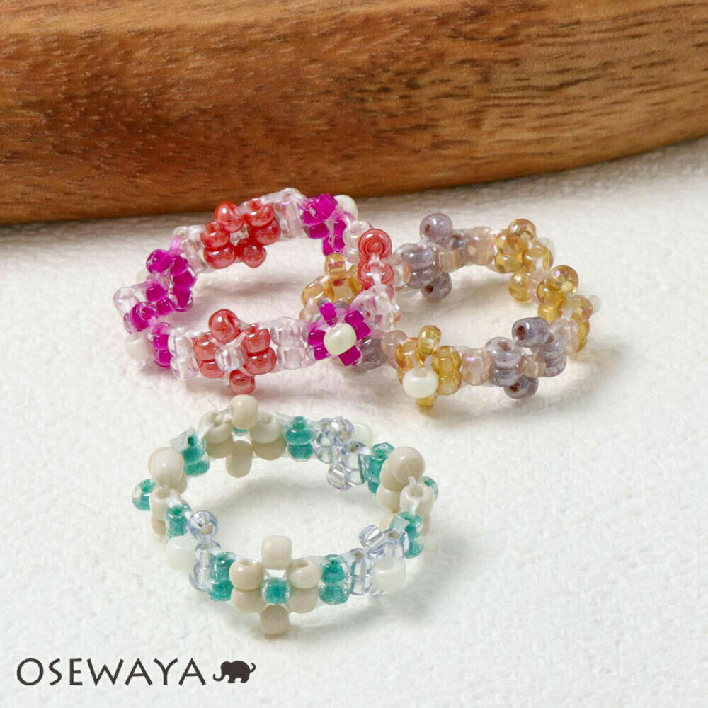 リング ニッケルフリー バイカラー フラワー ビーズ フリーサイズ 指輪 | OSEWAYA アクセサリー 金属アレルギー レディース 女性 大人 プレゼント ...