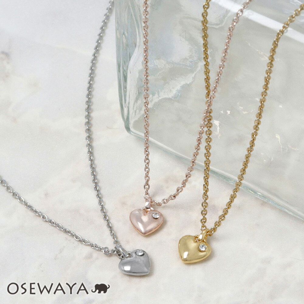 ネックレス ニッケルフリー メタル ハート ストーン プチネックレス | OSEWAYA アクセサリー レディース 金属アレル…