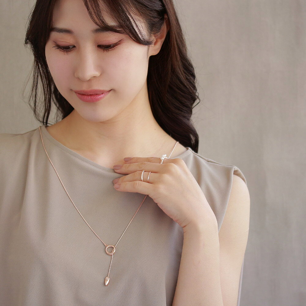 OSEWAYAのネックレス ニッケルフリー ロゼシルバー サークル スライド Y字 ループタイ ロングネックレス| OSEWAYA アクセサリー 金属アレルギー レディース 女性 大人 プレゼント ギフト 結婚式｜アングル2