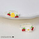 リング ニッケルフリー ビーズ フラワー チェリー パール 2本セット フリーサイズ 指輪 | OSEWAYA アクセサリー 金属アレルギー レディース 女性 ...