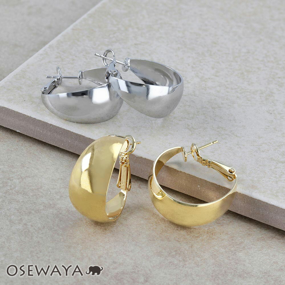 【楽天スーパーSALE 半額】ピアス メタル 幅広 幅1.2cm ステンレスポスト フープピアス | OSEWAYA アクセサリー 金属アレルギー レディース 女性 アレルギー対応 プレゼント ギフト 結婚式 誕生日 かわいい 可愛いのサムネイル