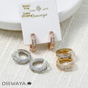 ピアス ニッケルフリー キュービックジルコニア プリンセス チャンネル ハーフエタニティ ワンタッチ フープピアス | OSEWAYA アクセサリー レディース 金属アレルギー 女性 大人