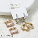 ピアス ニッケルフリー キュービックジルコニア ライン スクエア ワンタッチ フープピアス | OSEWAYA アクセサリー レディース 金属アレルギー 女性 大人 プレゼント ギフト 結婚式