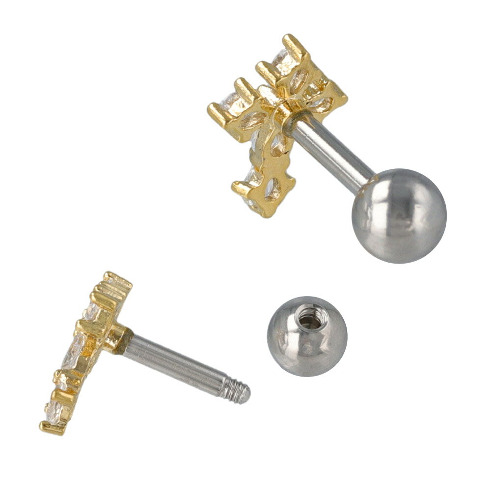 【最大20％OFFクーポン配布中】ボディピアス キュービックジルコニア 十字架 クロス ストレートバーベル ネジ式 サージカルステンレス 14G 【1個販売】 | OSEWAYA アクセサリー レディース 女性 大人 プレゼント ギフト