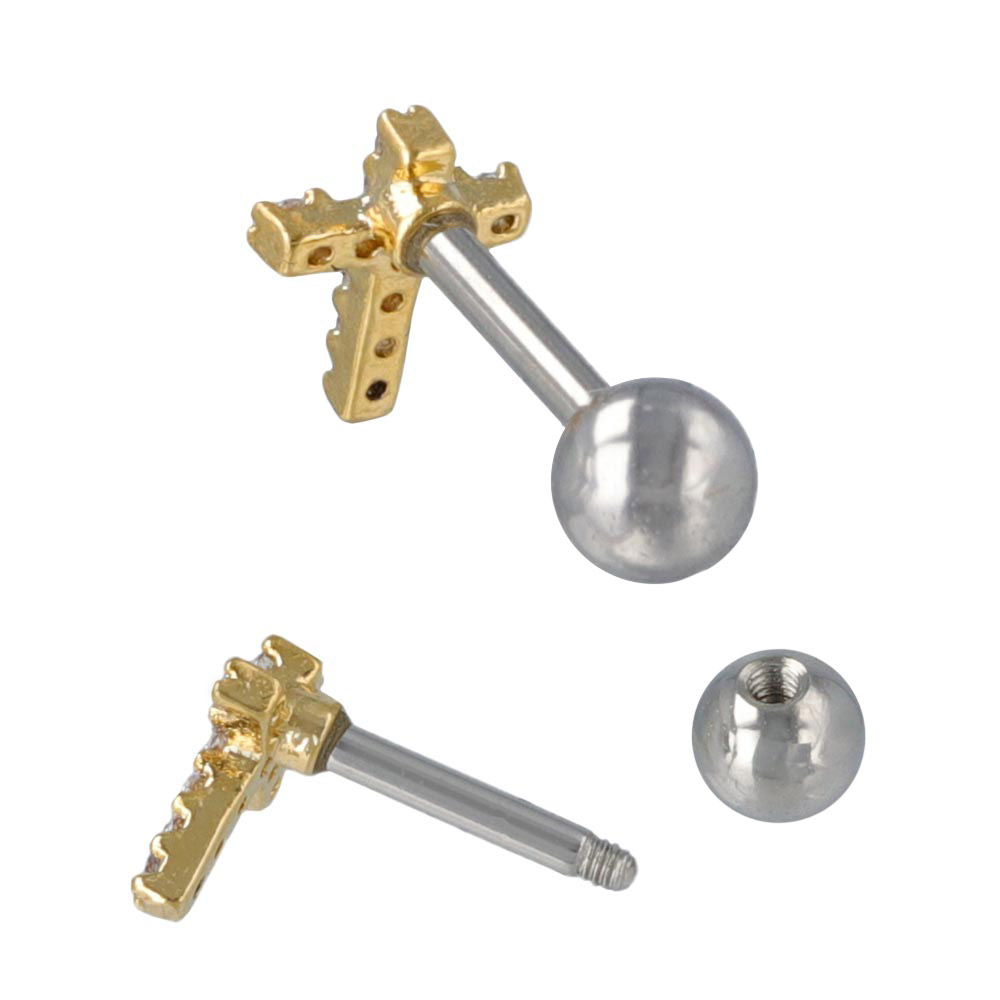 ボディピアス キュービックジルコニア 十字架 クロス ストレートバーベル ネジ式 サージカルステンレス 16G 【1個販売】 | OSEWAYA アクセサリー レディース 女性 大人 プレゼント ギフト