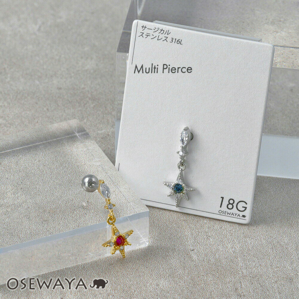 ボディピアス 北極星 スター キュービックジルコニア ストレートバーベル ネジ式 サージカルステンレス 18G 【1個販売】 | OSEWAYA アクセサリー レディース 女性 大人 プレゼント ギフト