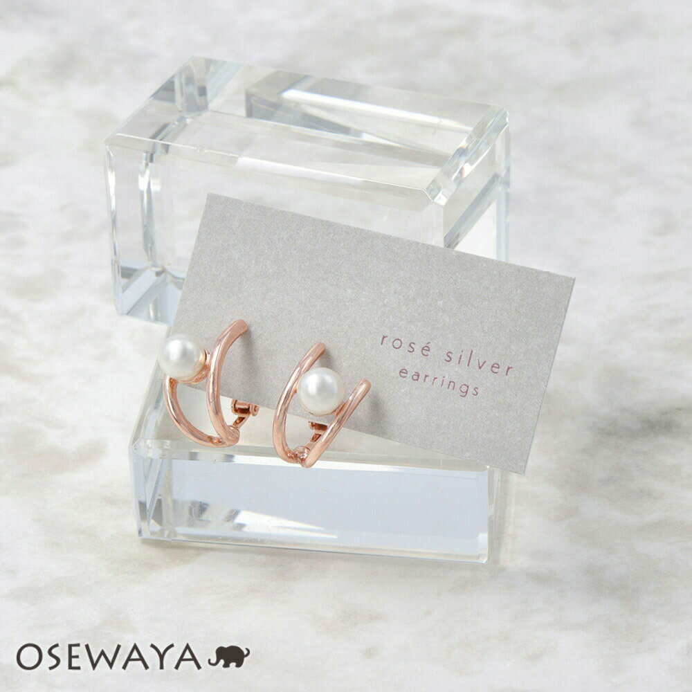 【楽天スーパーSALE 半額】イヤリング ニッケルフリー ロゼシルバー パール ダブルライン ネジバネ式イヤリング | OSEWAYA アクセサリー レディース...