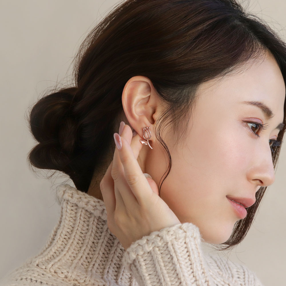 ピアス ニッケルフリー チューリップ メタル クリア カラー チタンポスト スタッドピアス | OSEWAYA アクセサリー レディース 金属アレルギー 女性 大人 プレゼント ギフト 結婚式 誕生日の商品画像 2