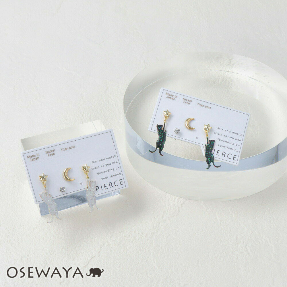 12/4限定2時間30％OFF ピアス ニッケルフリー ムーン 月 スター 星 ネコ ストーン 4個セット チタンポ..