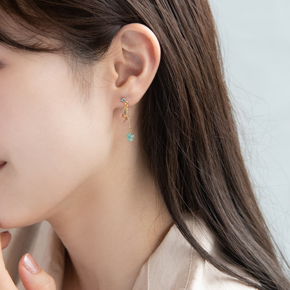 ピアス ニッケルフリー バタフライ フラワー アシンメトリー ポストピアス | OSEWA...