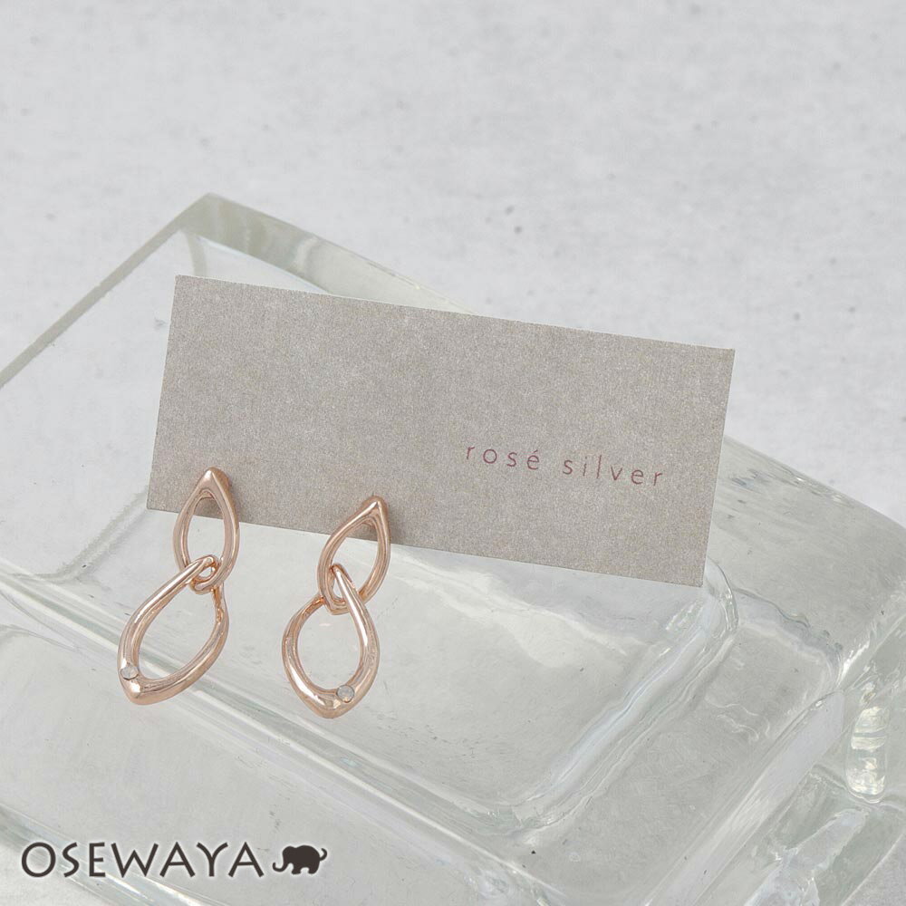 【楽天スーパーSALE 半額】ピアス ニッケルフリー ロゼシルバー ダブル ドロップ ストーン チタンポスト ドロップピアス| OSEWAYA アクセサリー 金...