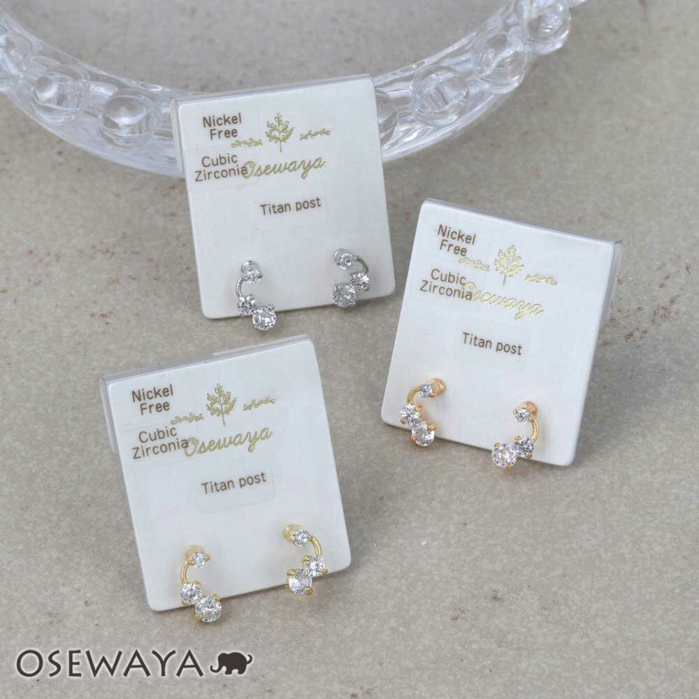 ピアス ニッケルフリー キュービックジルコニア カーブ シンメトリー ミニ チタンポスト スタッドピアス | OSEWAYA アクセサリー レディース 金属アレ...