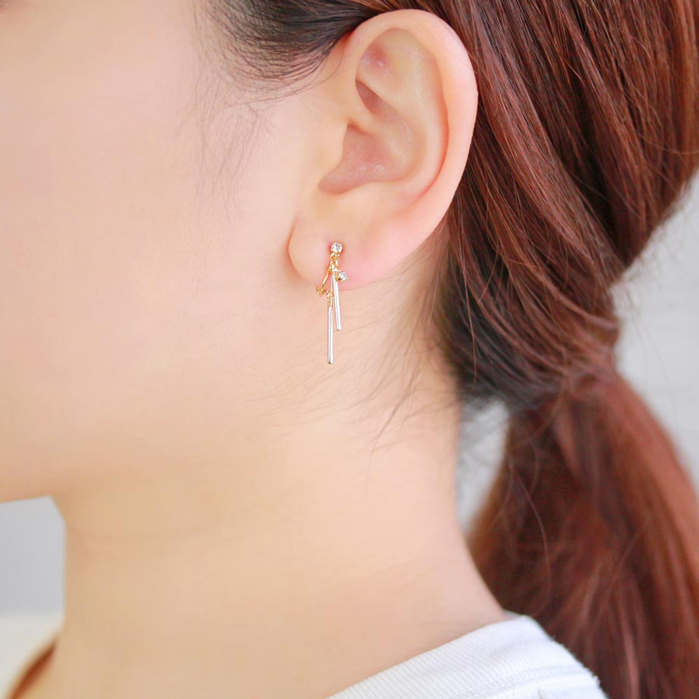 【マラソン限定最大20％OFF】イヤリング ニッケルフリー ストーン メタル スティッ...