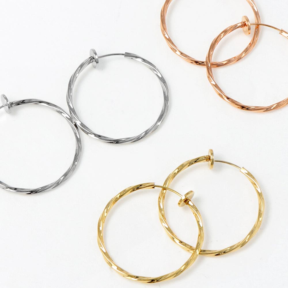 イヤリング ニッケルフリー ひねり メタル 直径3cm 幅2mm パイプタイプ フープイヤリング | OSEWAYA アクセサリー レディース 女性 大人 プレ...